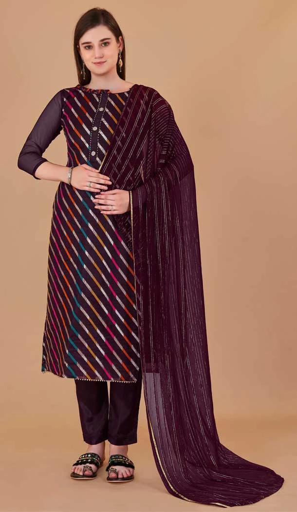 Wine Color Organza Leheriya Jacquard Woven Work Festival Wear Salwar Kameez -6041166614