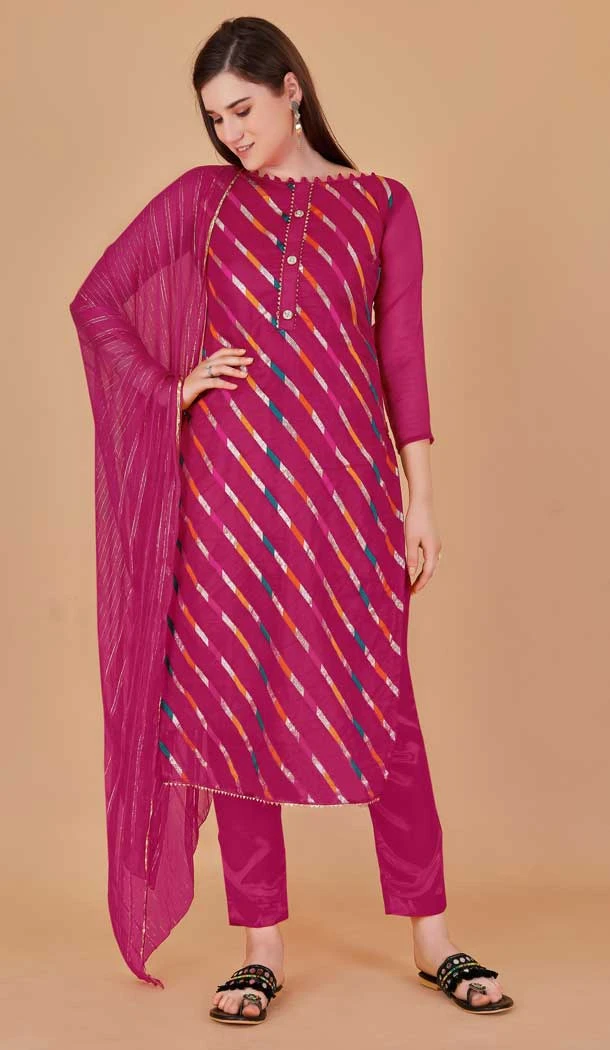 Pink Color Organza Leheriya Jacquard Woven Work Festival Wear Salwar Kameez -6041166616