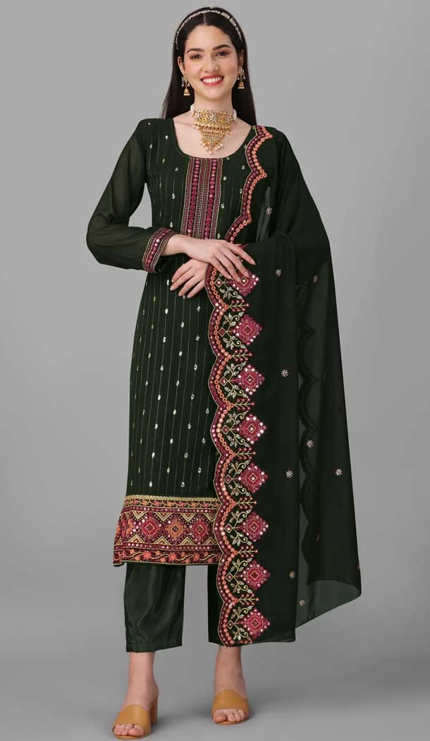Festival Wear Green Color Georgette Embroidery Work Pakistani Style Designer Salwar Kameez -6042166620