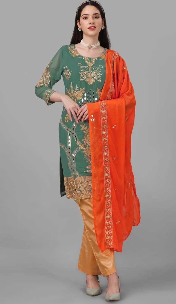 Festival Wear Georgette Green Color Embroidery Work Pakistani Style Designer Salwar Kameez -6042166623
