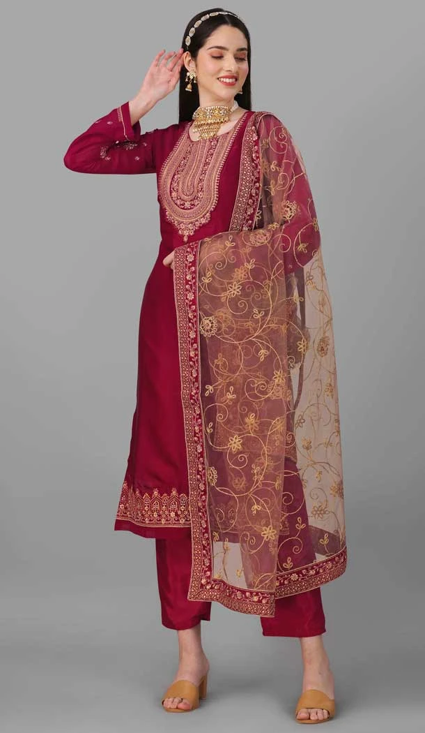 Pink Color Silk Stone Work Pakistani Style Casual Salwar Kameez -6043166626