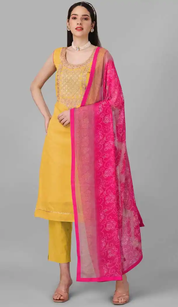 Light Yellow Color Chanderi Cotton Resham And Zari Work  Festival Wear Salwar Kameez -6044166634
