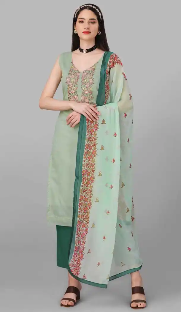 Mint Color Chanderi Cotton Resham And Zari Work Festival Wear Salwar Kameez -6044166635