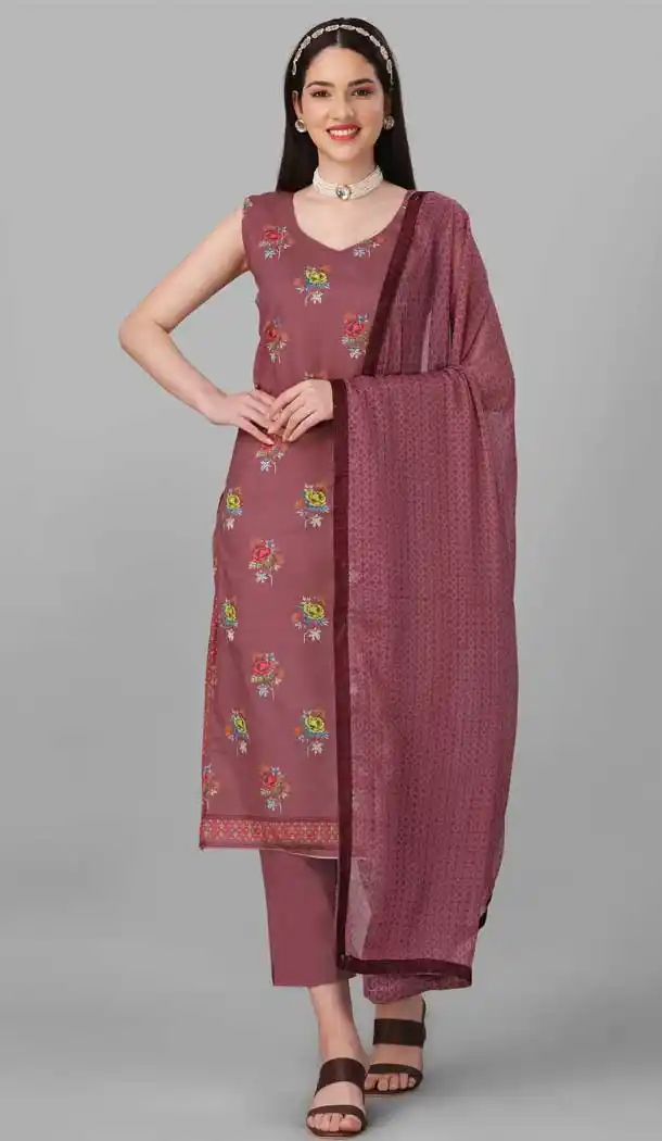 Onion Pink Color Chanderi Cotton Digital And Floral Print Work Festival Wear Salwar Kameez -6044166637