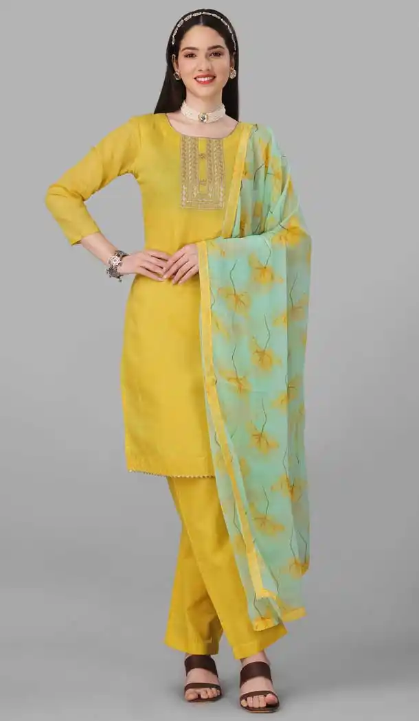 Yellow Color Modal Cotton Gota Resham And Zari Work Festival Wear Salwar Kameez -6044166641