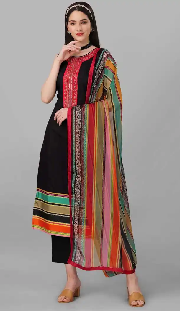Black Color Chanderi Cotton Resham And Zari Work Festival Wear Salwar Kameez -6044166643
