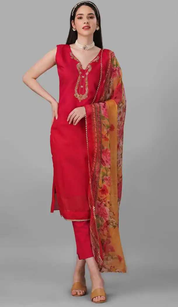 Dark Pink Color Chanderi Cotton Resham And Zari Work Festival Wear Salwar Kameez -6044166645