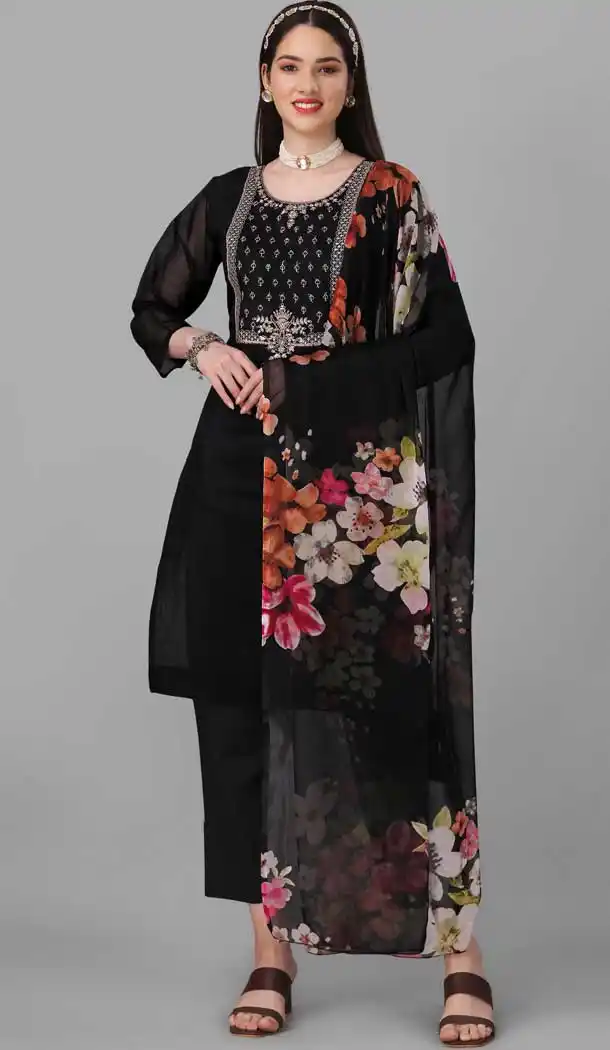 Chanderi Cotton Black Color Resham And Zari Work Festival Wear Salwar Kameez -6044166647