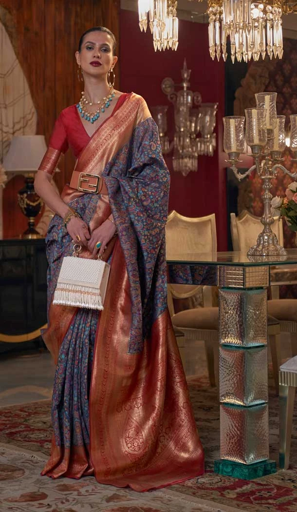Blue Color Handloom Weaving Jacquard Traditional Wear Saree -6064166883