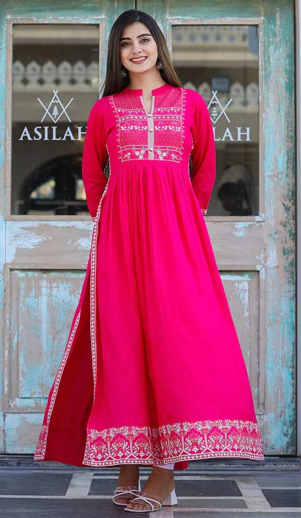 Pink Color Rayon Digital Print Work Designer Readymade Kurti -6082167076