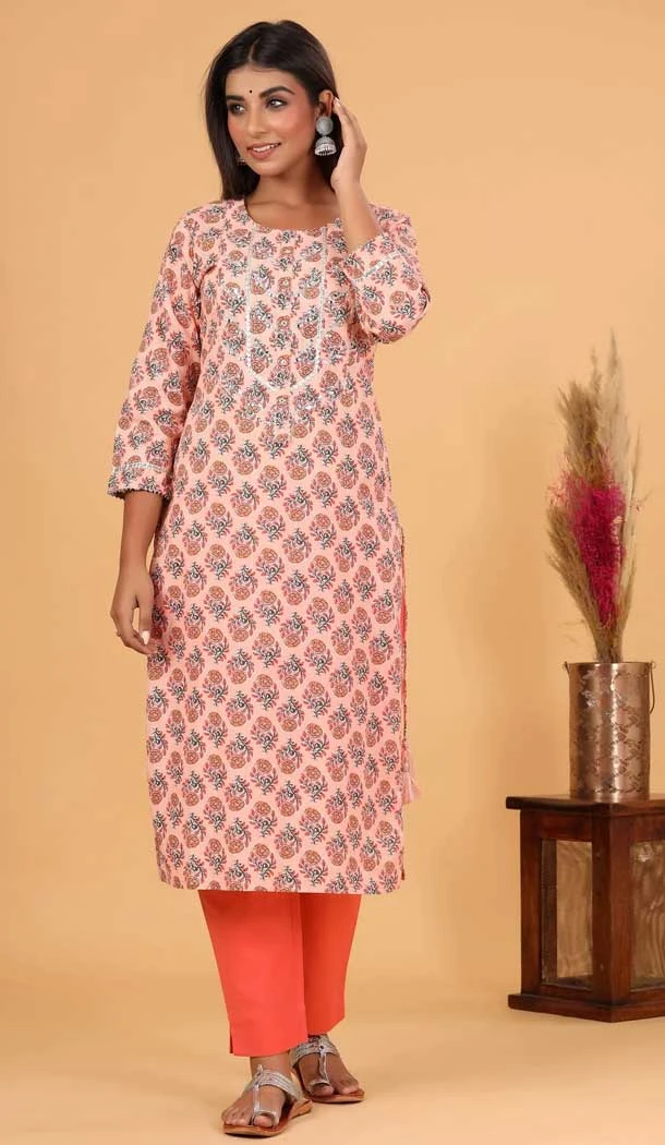 Peach Color Cotton Digital Print Work Readymade Designer Kurti -6083167086