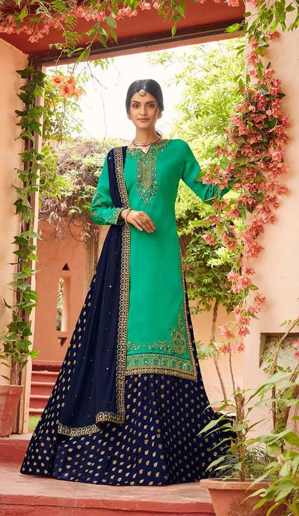 Rama Green Color Georgette Satin Embroidery Work Pakistani Style Salwar Kameez -6074166964