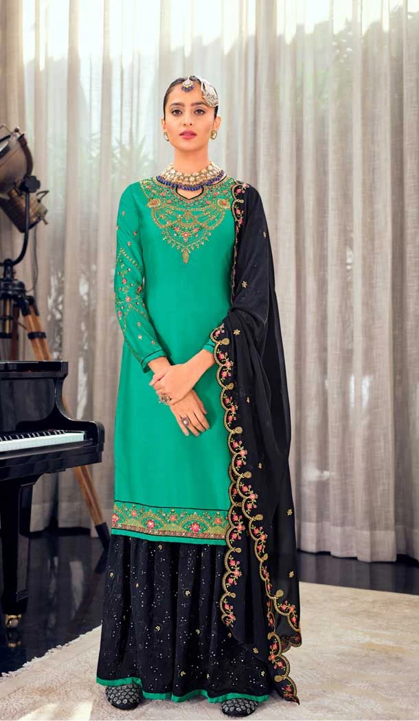 Rama Green Color Silk Georgette Embroidery Work Pakistani Style Salwar Kameez -6075166968