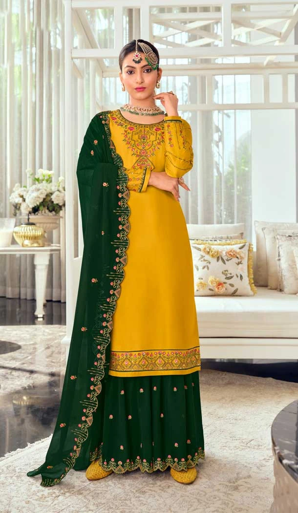 Yellow Color Silk Georgette Embroidery Work Pakistani Style Salwar Kameez -6075166970