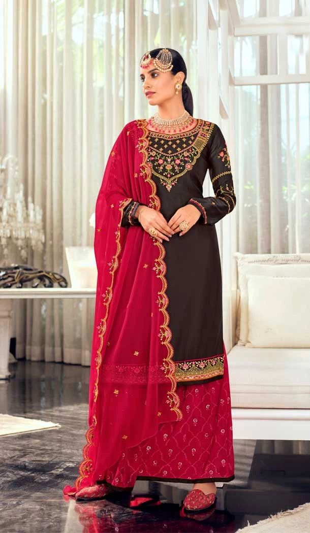 Ravishing Brown Color Silk Georgette Embroidery Work Pakistani Style Salwar Kameez -6075166971