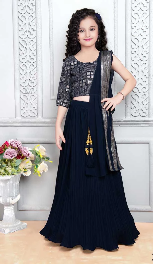Navy Blue Color Heavy Georgette Embroidery Work Designer Girls Lehenga Choli -6084167088