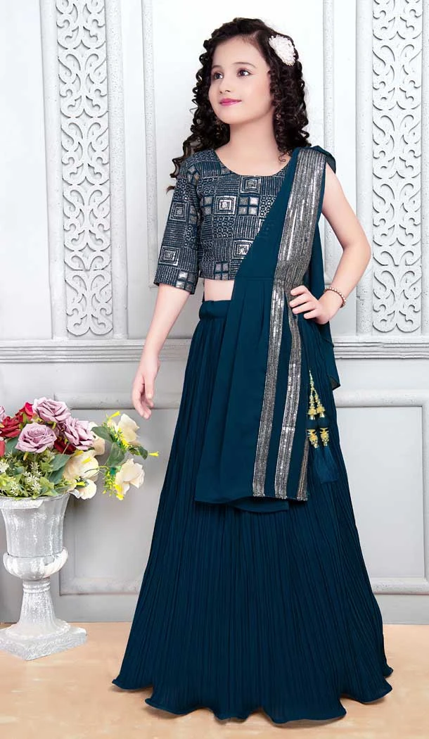 Rama Color Heavy Georgette Embroidery Work Designer Girls Lehenga Choli -6084167089