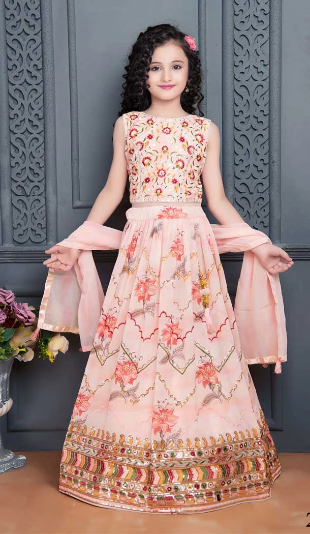 Peach Color Heavy Georgette Embroidery Work Designer Girls Lehenga Choli -6084167091
