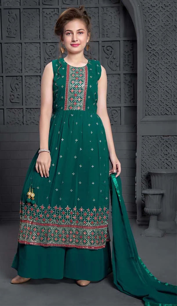 Green Color Georgette Embroidery Work Designer Girls Salwar Kameez -6086167097