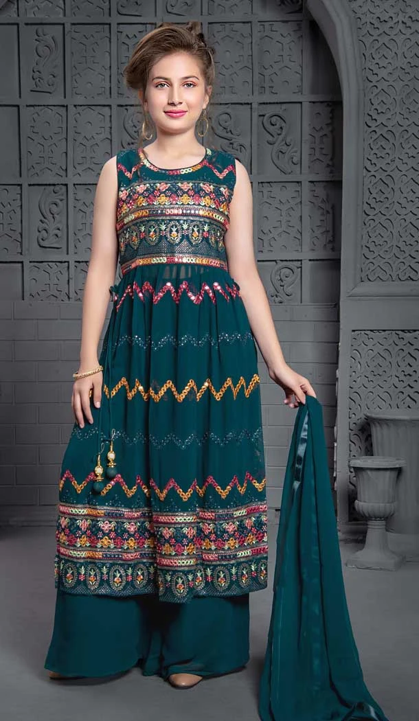 Rama Color Georgette Embroidery Work Designer Girls Salwar Kameez -6086167101