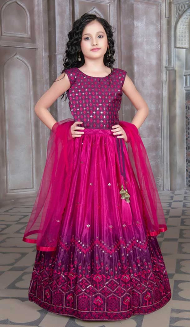 Magenta Color Soft Chinon Silk Embroidery Work Designer Kids Girls Lehenga Choli -6087167107
