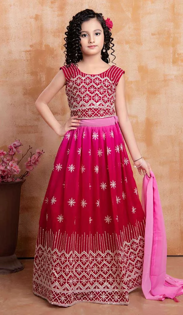 Georgett Lucknowi Work Pink Color Designer Girls Kids Lehenga Choli -6090167116