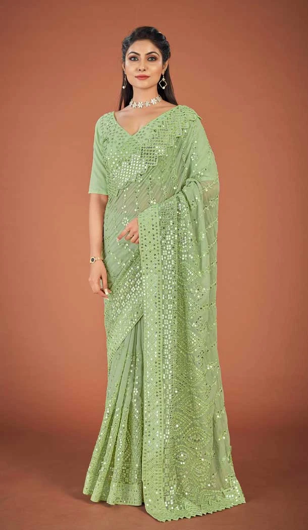Pista Green Color Embroidery Work Party Wear Women Saree Blouse -6094167148