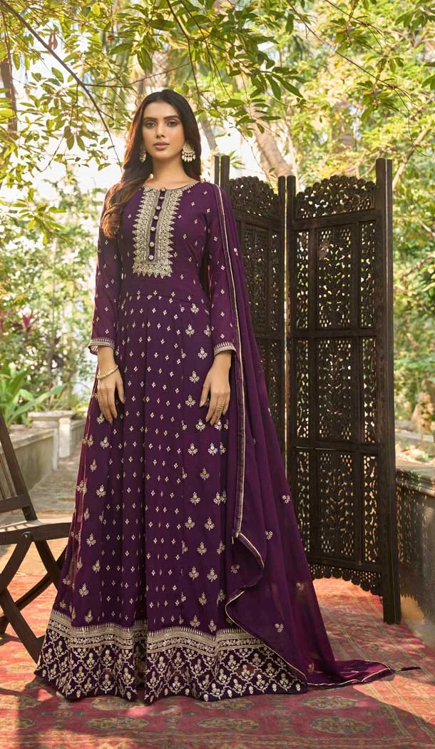 Purple Color Faux Georgette Embroidery Work Party Wear Anarkali Salwar Kameez -6100167181