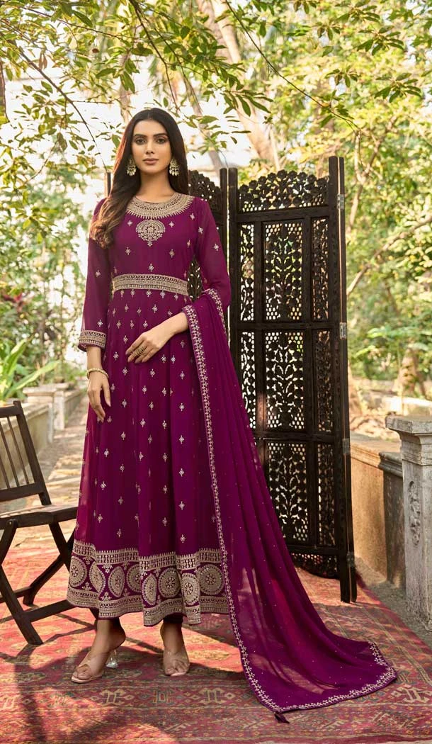 Fancy Purple Color Faux Georgette Embroidery Work Party Wear Anarkali Salwar Kameez -6100167184
