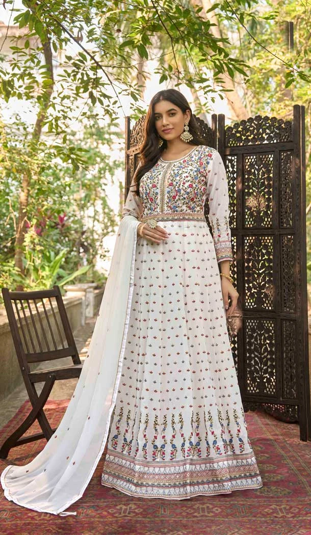 Exotic White Color Faux Georgette Embroidery Work Party Wear Anarkali Salwar Kameez -6100167185