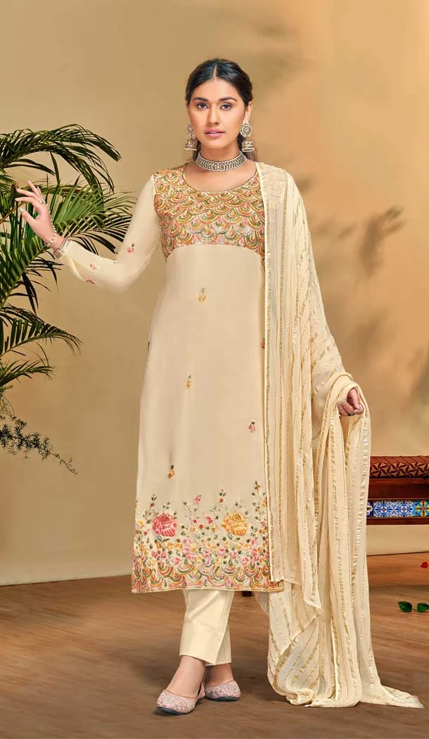 Beige Color Pure Viscose Georgette Embroidery Work Party Wear Salwar Suit -6125167429