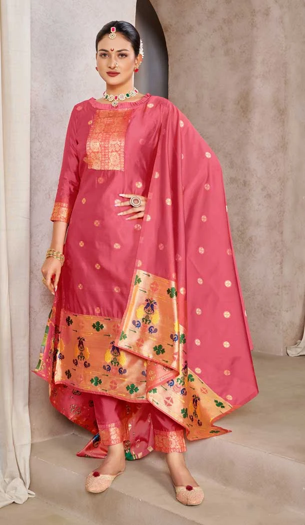Pure Tapeta Silk Jacquard Work Pink Color Casual Party Wear Salwar Suit -6134167478