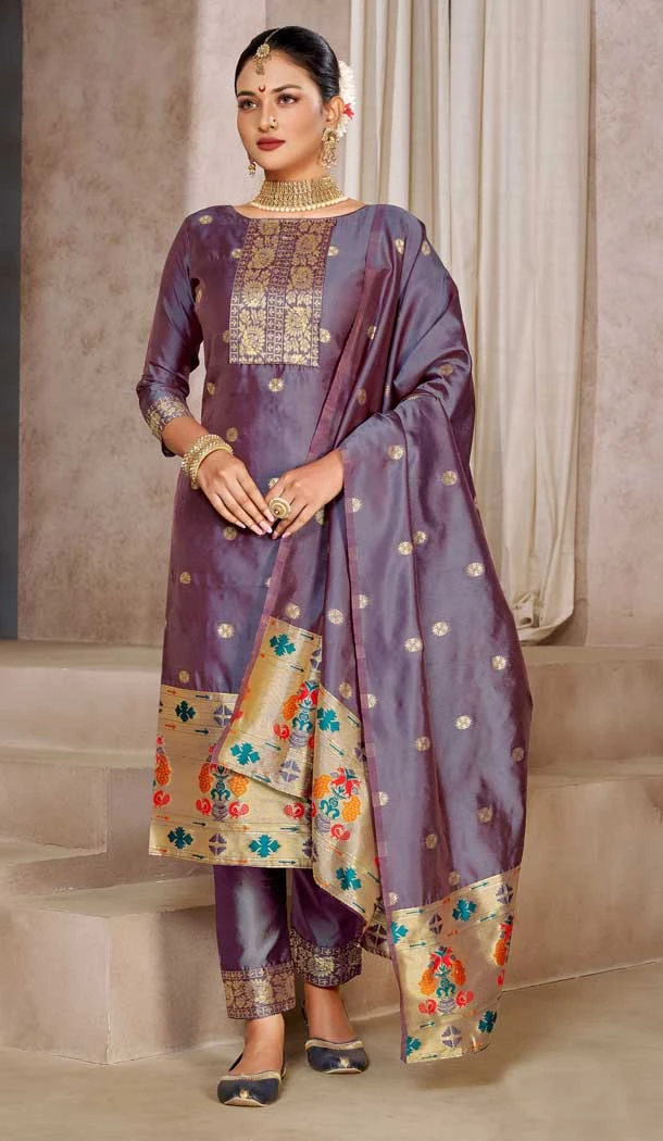Pure Tapeta Silk Jacquard Work Purple Color Casual Party Wear Salwar Suit -6134167479