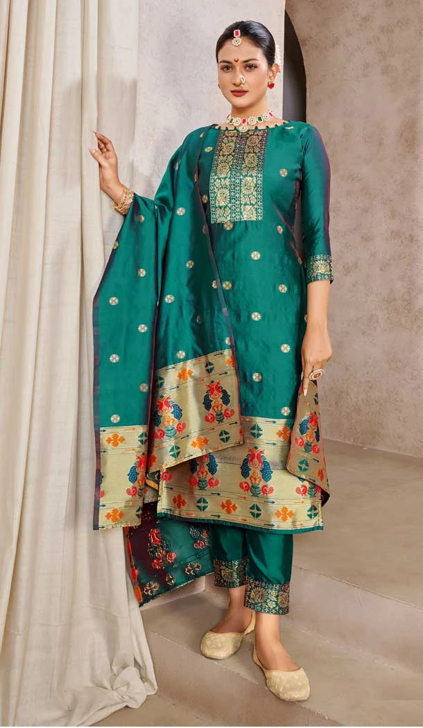 Pure Tapeta Silk Jacquard Work Rama Green Color Casual Party Wear Salwar Suit -6134167482