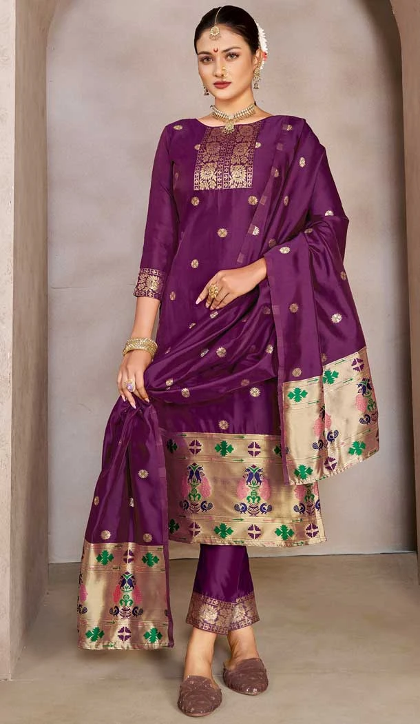 Mesmerizing Pure Tapeta Silk Jacquard Work Purple Color Casual Party Wear Salwar Suit -6134167485