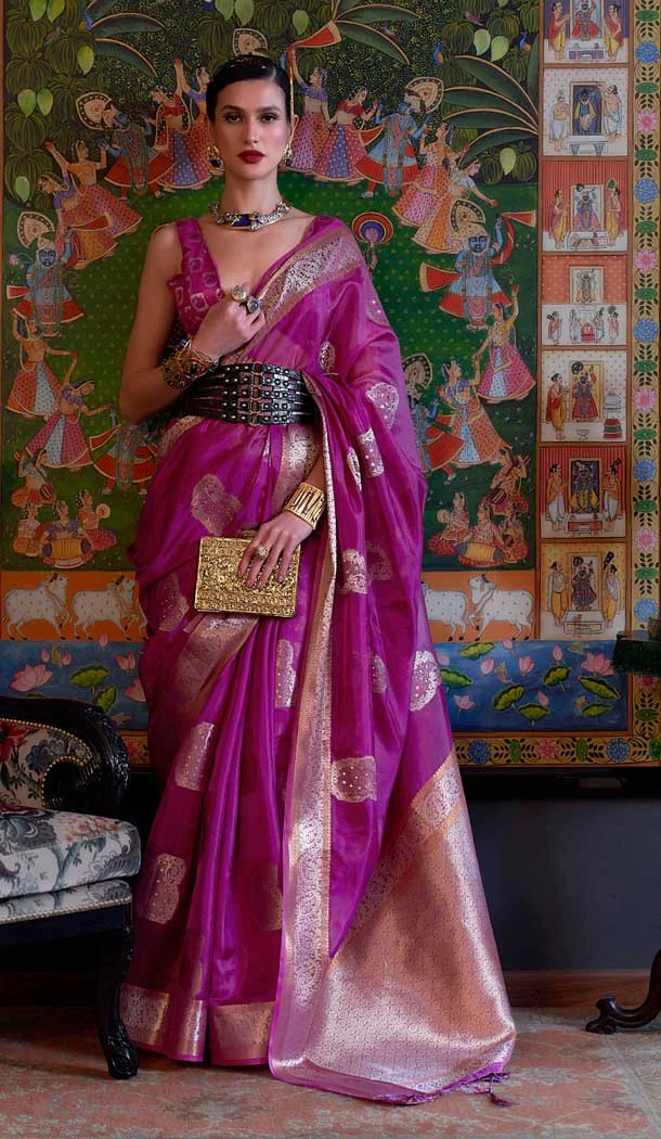 Purple Color Organza Weaving Work Traditional Party Wear Saree Blouse -6141167545