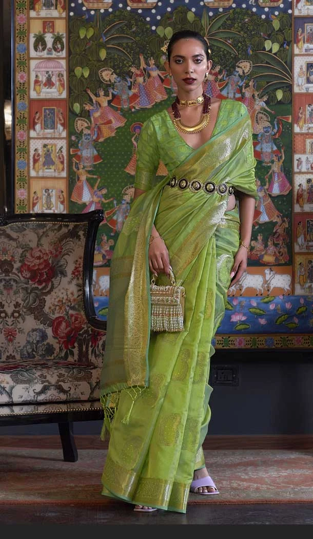 Enigmatic Green Color Organza Weaving Work Traditional Party Wear Saree Blouse -6141167546