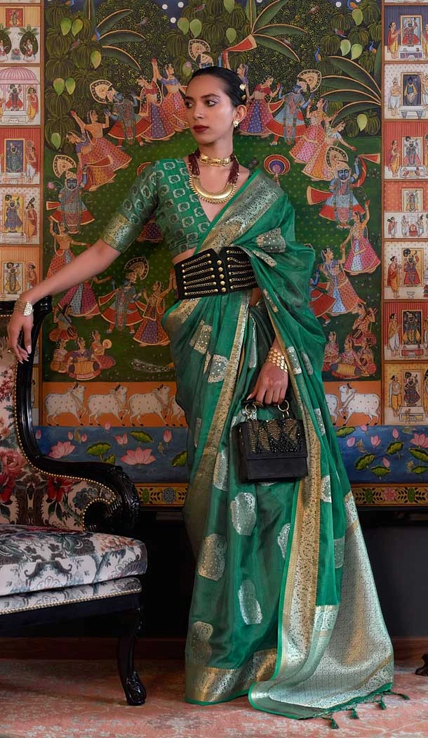 Enigmatic Green Color Organza Weaving Work Traditional Party Wear Saree Blouse -6141167548