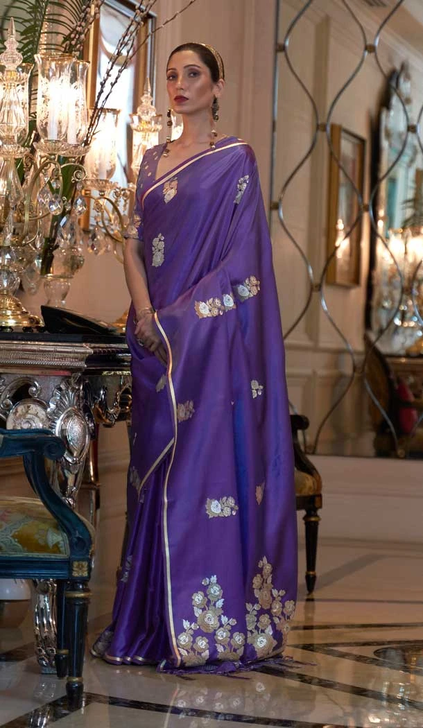 Satin Silk Purple Color Weaving Work Traditional Party Wear Saree Blouse -6144167561