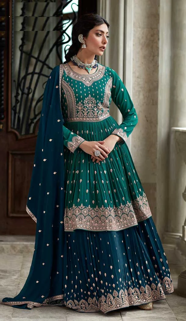 Teal Green Color Georgette Embroidery Work Party Wear Lehenga Style Suit -6173167740