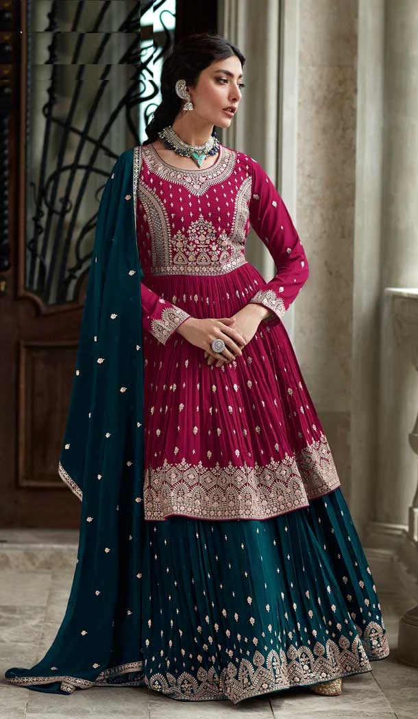 Charming Pink Color Georgette Embroidery Work Party Wear Lehenga Style Suit -6173167741
