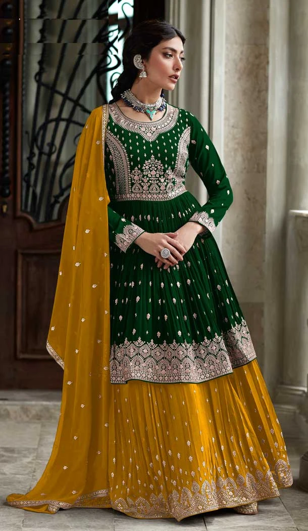 Classy Green Color Georgette Embroidery Work Party Wear Lehenga Style Suit -6173167744