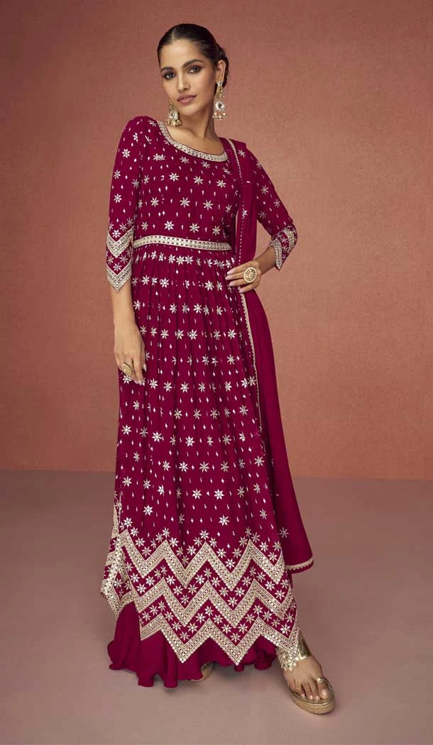 Faux Georgette Pink Color Embroidery Work Pakistani Style Palazzo Suit -6200167920