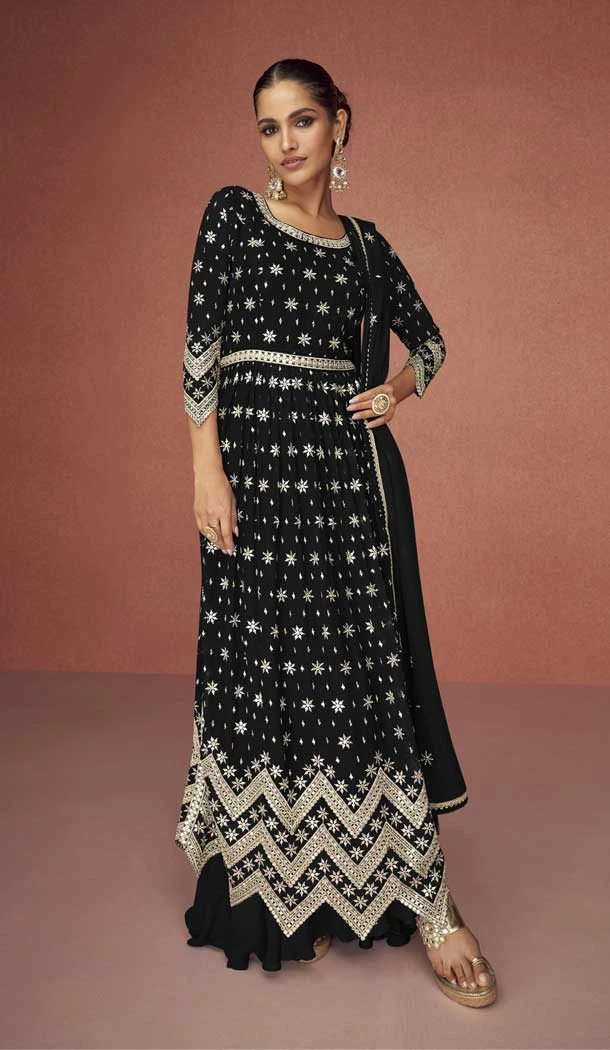 Faux Georgette Black Color Embroidery Work Pakistani Style Palazzo Suit -6200167921