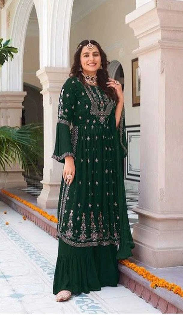 Embroidery Work Green Color Faux Georgette Palazzo Women Salwar Suit -6201167922