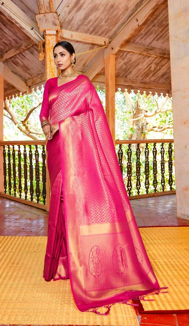 Pink Color Weaving Silk Jacquard Work Traditional Wear Women Saree -6210167990