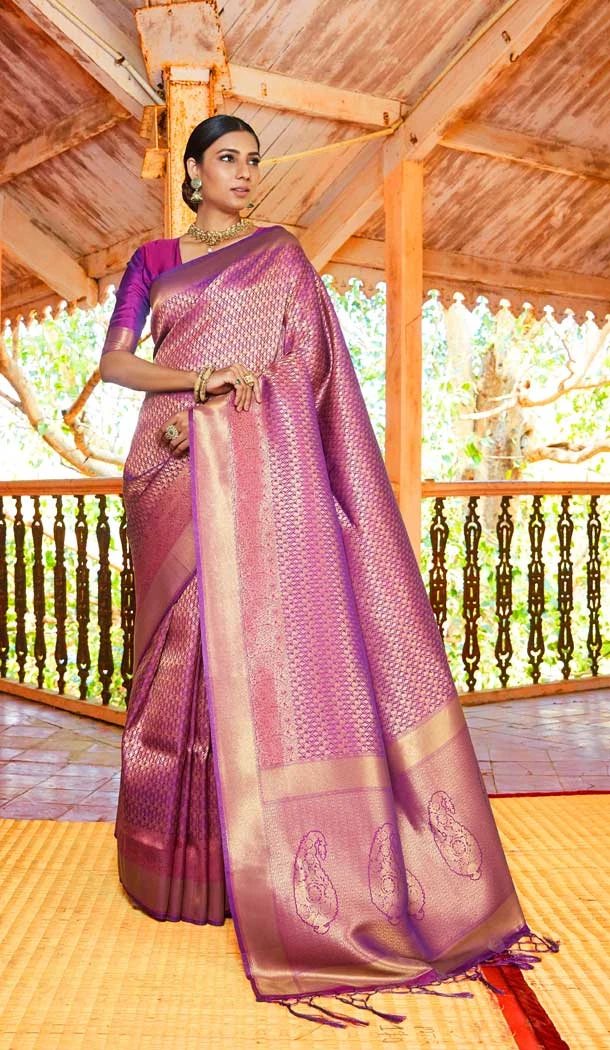 Charming Purple Color Weaving Silk Jacquard Work Traditional Wear Women Saree -6210167994
