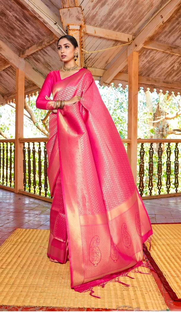 Weaving Silk Pink Color Jacquard Work Traditional Wear Women Saree -6210167998