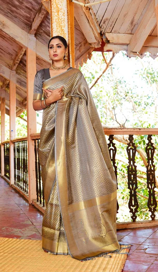 Weaving Silk Grey Color Jacquard Work Traditional Wear Women Saree -6210167999