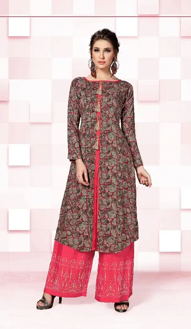 Brown Color Reyon Fabric Casual Wear Palazzo Dress | FHBERV7-1351